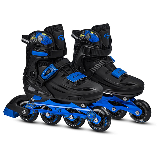 Роликовые коньки CITYRIDE, PU колеса, алюминиевая рама, переднее колесо со светом, подшипники ABEC 7, пластиковый мысок, чёрный-синий, в/к 5сл гофорокартон в Джамбо Тойз #14