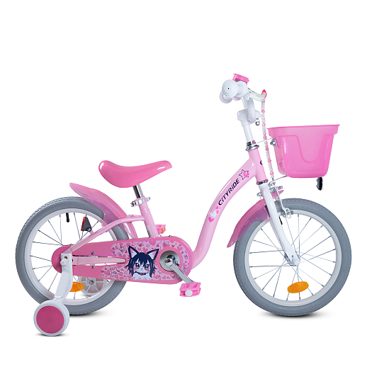 Велосипед двухколёсный CITYRIDE, модель CR-B2-09H, колеса 16", рама сталь, колеса алюминий, балансирные колеса, пластиковая корзинка, оплетка тормозных рубашек в  декортаивных бусинах, цвет розовый в Джамбо Тойз #2