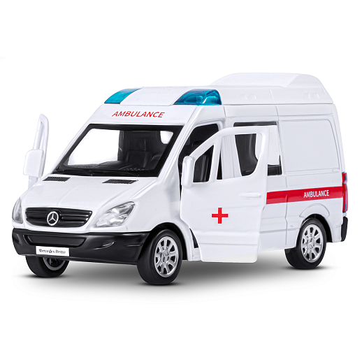 ТМ "Автопанорама" Машинка металлическая 1:53 Mercedes-Benz Sprinter, скорая помощь, откр. двери, инерция, в/к 17,5*12,5*6,5 см в Джамбо Тойз #4
