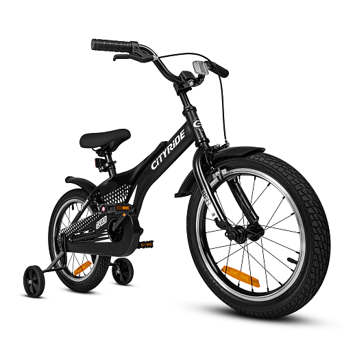 Детский велосипед "Cityride REVO", модель CR-B2-05, рама сталь, кожух цепи 100%, обода алюм. 16", втулки сталь, покрышки 2,125, страх. колеса, руль сталь. вынос сталь, задние ножные тормоза, передний клещевой, крылья пластик, отражатели пер/зад и на спицах, цвет чёрный в Джамбо Тойз #11