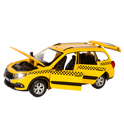 Машинка металлическая Автопанорама, инерционная, коллекционная модель LADA GRANTA CROSS "ТАКСИ", масштаб 1:24, свет, звук, открываются 4 двери, капот, багажник, желтый, в/к 24,5*12,5*10,5 см в Джамбо Тойз #4