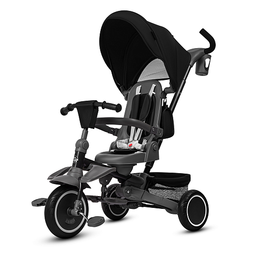 Детский 3х колесный велосипед "CITYRIDE". Сиденье поворачивается на 360°, подножки, колеса 9,5/7,5 EVA, капюшон, род. ручка,  серый в Джамбо Тойз