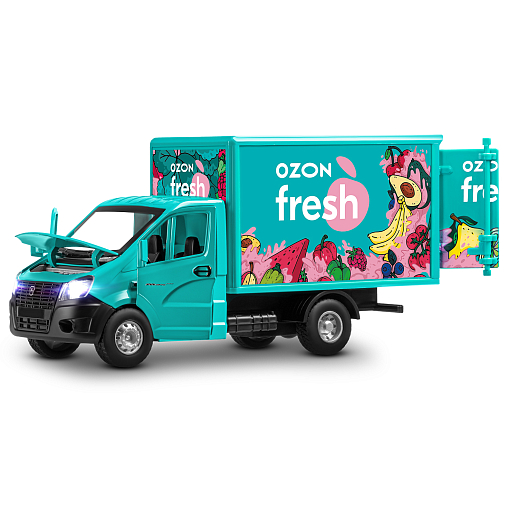 ТМ "Автопанорама" Машинка металлическая 1:28 ГАЗель NEXT OZON fresh, зеленый, откр. двери, задняя дверка фургона, свет, звук, инерция, в/к 24*14*12 см в Джамбо Тойз #8