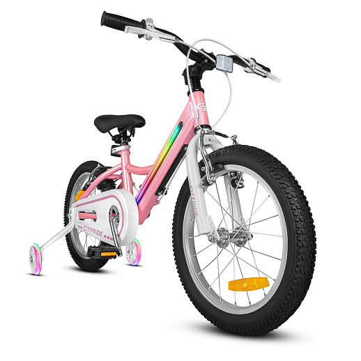 Велосипед двухколесный CITYRIDE, модель CR-B2-11FU, рама сталь, колеса алюминий 16", v-brake тормоза, встроенная в раму подсветка, балансирные колёса, цвет розовый в Джамбо Тойз #2