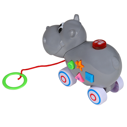 Каталка-игрушка музыкальная "Бегемот" ТМ "Smart Baby", на веревочке, мелодии В. Шаинского, учим фигуры, животных, в/к 16,5*20,5*9 см в Джамбо Тойз #5