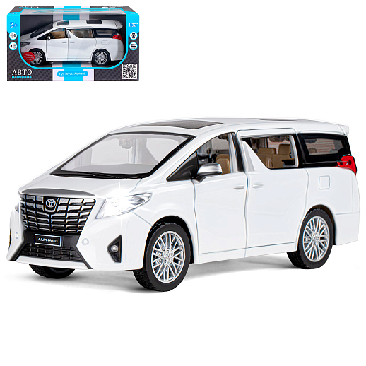ТМ "Автопанорама" Машинка металлическая 1:29 Toyota Alphard, белый, откр. передние и боковые, багажник, свет, звук, инерция,  в/к 20*10*11 см в Джамбо Тойз