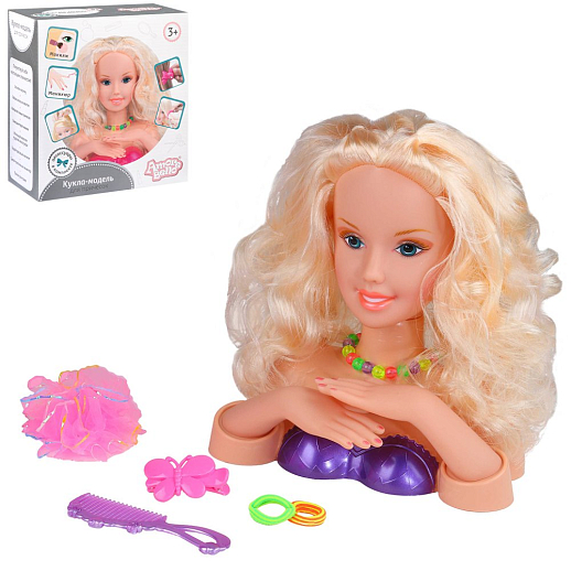 ТМ "Amore Bello" Кукла-модель для причесок и маникюра, в комплекте расческа, заколка, резинки для волос, бусы, в/к  19,3x21,3x10 см в Джамбо Тойз