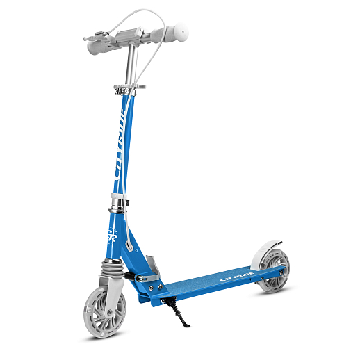 Двухколесный самокат CITY-RIDE 120, ал. 100%. Аморт. передний. Колеса PU 120/120 мм. Подшипники: Abec-9. Грипсы: резина. Хомуты анод, замок на руле. Ручной задний тормоз.Голубой. в Джамбо Тойз #3