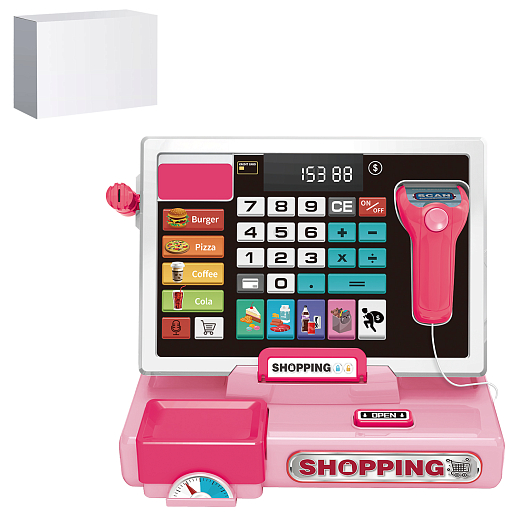 Детская касса, с калькулятором, свет. и звук. эффектами, розовая, в/к 22.5*10*15 см в Джамбо Тойз