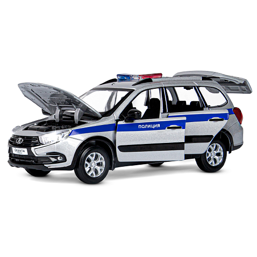 Машинка металлическая Автопанорама, инерционная, коллекционная модель LADA GRANTA CROSS "Полиция" масштаб 1:24, свет, звук, открываются 4 двери, капот, багажник,серебряный, в/к 24,5*12,5*10,5 см в Джамбо Тойз #5