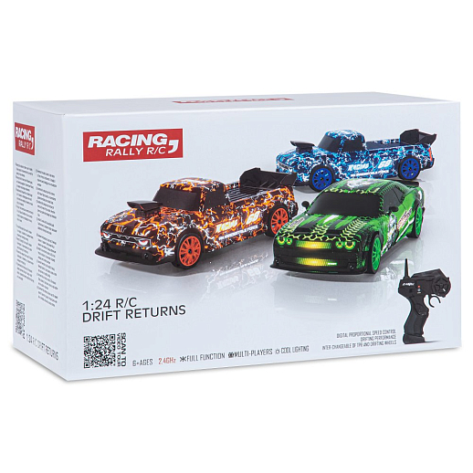 Р/У Машина для дрифта с 3D подсветкой кузова,М1:24,2.4GHz,4WD,4 доп.колеса,конусы 6шт,с аккум.,цв.зеленый,в/к 20,7*12,2*12,8см в Джамбо Тойз #16