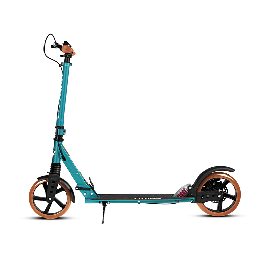 2хкол. самокат CITYRIDE 200MM disk, ал. 100%. Аморт. передний/задний. Колеса PU 200/200 мм. Подшипники: Abec-9. Грипсы: резина. Хомуты анод., замок на руле. Ручной дисковый задний тормоз. Зеленый в Джамбо Тойз #4