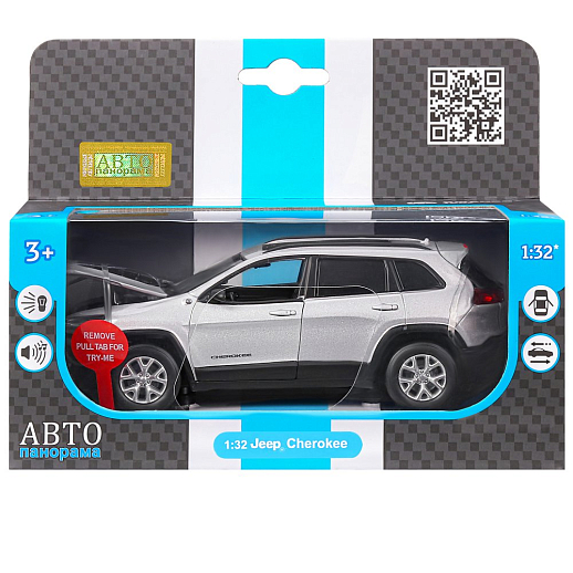 ТМ "Автопанорама" Машинка металл. 1:32 Jeep  Cherokee, серебряный, инерция, свет, звук, откр. двери и багажник, в/к 17,5*13,5*9 см в Джамбо Тойз #3