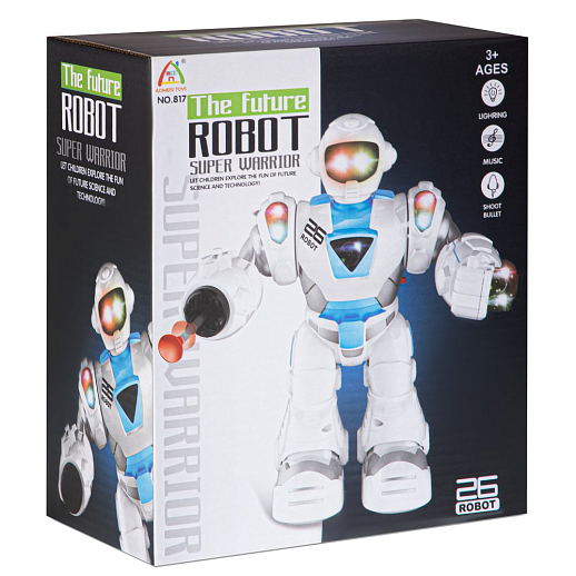 Робот на батарейках, стреляет ракетами, ходит, свет, звук, цвет белый/голубой, в/к 22*19*11,3см в Джамбо Тойз #3