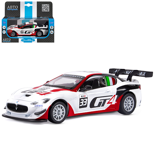 ТМ "Автопанорама" Машинка металл., 1:32 Maserati Gran Turismo MC GT4, белый, инерция, свет, звук, откр. двери, в/к 17,5*13,5*9 см в Джамбо Тойз