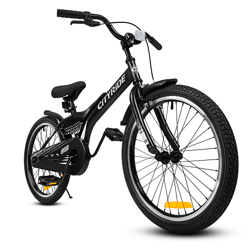 Детский велосипед "Cityride REVO", модель CR-B2-05, рама сталь, кожух цепи 100%, обода алюм. 20", втулки сталь, покрышки 2,125, подножка, руль сталь. вынос сталь, задние ножные тормоза, передний клещевой, крылья пластик, отражатели пер/зад и на спицах, цвет чёрный в Джамбо Тойз #2