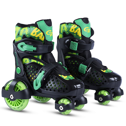 Набор CITYRIDE роликовые коньки-квады, шлем, защита, пластиковый мысок, колёса PU 80 и 40 мм, подшипники ABEC 5 углеродистая сталь, шлем белый пенополистирол, защита текстиль с пластиковыми накладками, 5 конусов в комплекте, вес до 40 кг, чёрный-зелёный, в н-сумке в Джамбо Тойз #2