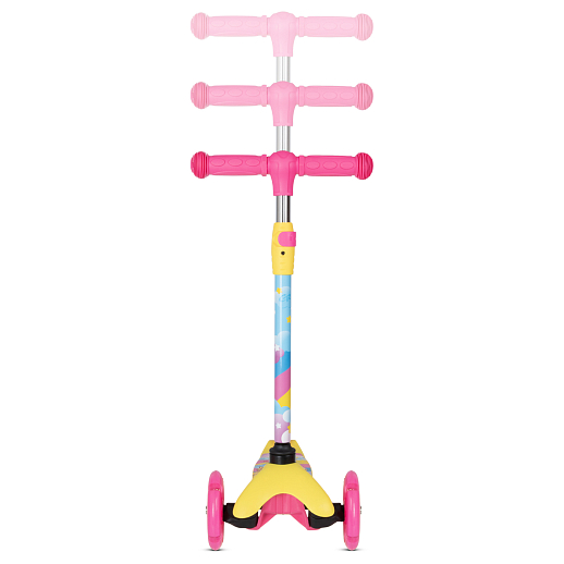 Трехколесный самокат "CITYRIDE" в/п, телескопический руль металл, колеса PU 120/76 со светодиодами, Abec-5, размер 53х23х70 см, до 35 кг, от 3 лет. Желтый с принтом. в Джамбо Тойз #7