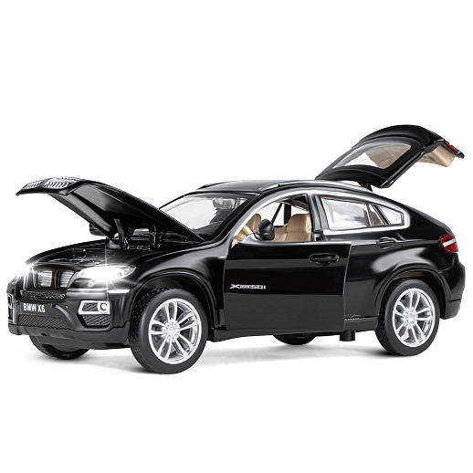 ТМ "Автопанорама" Машинка металлическая 1:32  BMW X6, черный, свет, звук, откр. двери, капот и багажник, инерция, в/к 17,5*13,5*9 см в Джамбо Тойз #5