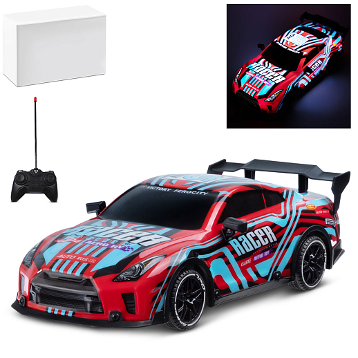 Р/у Машина гоночная, 1:18, 4 канала, 3D подсветка корпуса, цвет красно-голубой, в/к 32*14*11см в Джамбо Тойз