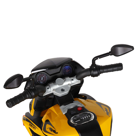Мотоцикл двухколесный на аккум.2*6V4Ah. USB, MP3, колеса пластик, 2 двигателя*390W, свет LED.  Размер мотоцикла 116*57*77см вес мотоцикла 14кг. Цвет желтый в Джамбо Тойз #7
