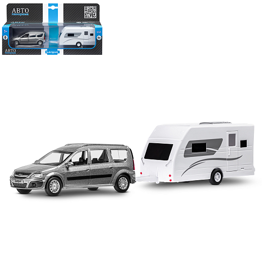 ТМ "Автопанорама" Машинка металлическая 1:43, LADA LARGUS серая, откр. 2 двери., инерция + дом на колесах в Джамбо Тойз