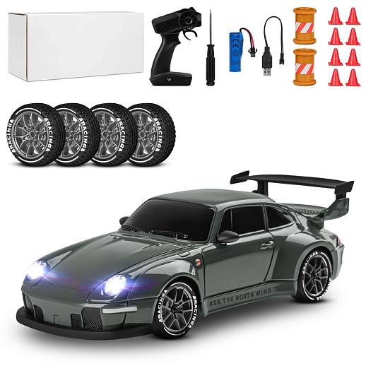 Р/у машинка для дрифта М1:24,2.4GHz,4WD,сменные шины 4шт., конусы 8шт.,свет,с аккум.,цвет серый,в/к 24,5*11,5*19см в Джамбо Тойз