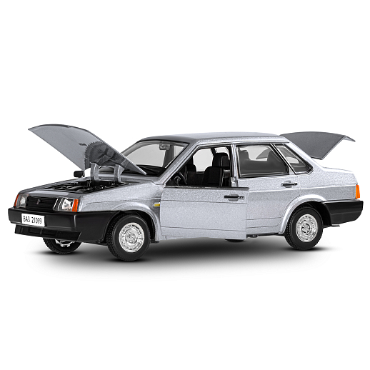 Машинка металлическая Автопанорама, коллекционная модель ВАЗ 21099, масштаб 1:22, свет, звук, открываются двери, капот и багажник, серебряный, в/к 24,5*12,5*10,5 см в Джамбо Тойз #7