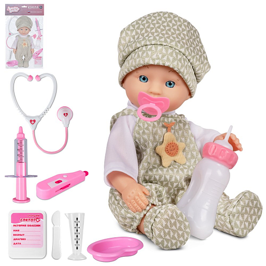 ТМ "Amore Bello" Игровой набор "Пупс-доктор", 28 см, рус. язык, чип, пьёт, писает, зеленый, в/п в Джамбо Тойз