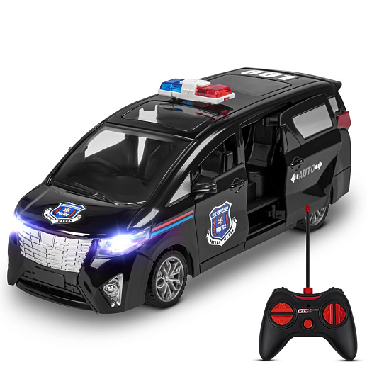 Р/у микроавтобус, двери-купе открываются с пульта, свет фар, передние двери/дверь багажника откр. вручную, цвет черный, Полиция, в/к 28*12*11см в Джамбо Тойз #2
