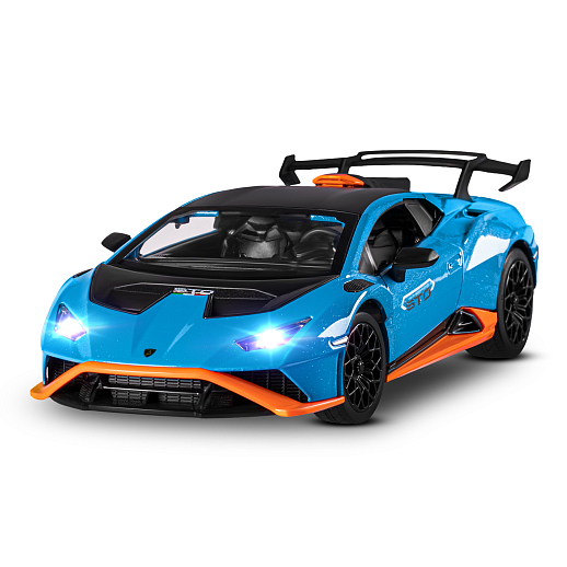 ТМ "Автопанорама" Машинка металлическая, 1:24  Lamborghini  Huracán STO, голубой, откр. двери и капот, свет, звук, свободный ход колес, в/к 24,5х12,5х10,5 см в Джамбо Тойз #6