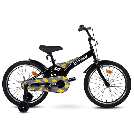 Детский велосипед "Cityride REVO" -рама сталь, кожух цепи 100%, диски алюм. 20, втулки сталь,  покрышки 2,125, страх. колеса, руль сталь. штем сталь, задние ножные тормоза, передний V-brake , звоночек, крылья пластик, отражатели пер/зад на спицах. в Джамбо Тойз #2