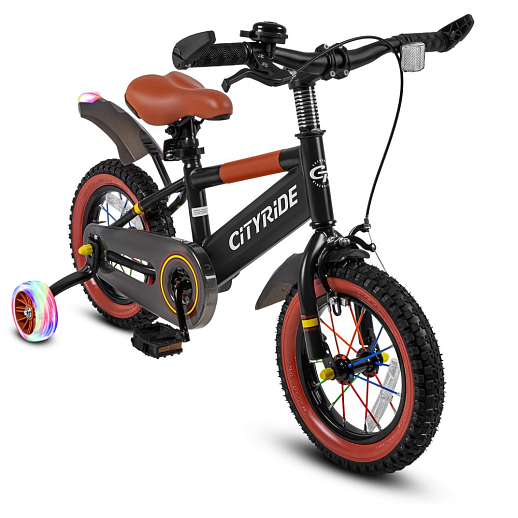 Велосипед двухколёсный CITYRIDE, модель CR-B2-07F52, колеса 12", рама сталь, колеса сталь, балансирные колеса со светом, маячок в заднем крыле, цвет чёрный в Джамбо Тойз #2