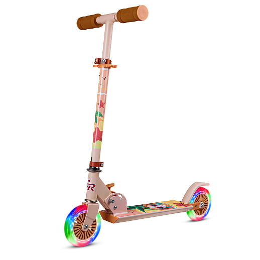 Двухкол. самокат CITYRIDE, ал. 50/50% , t-bar алюм, дека сталь, грипсы 95мм TPR, колеса PVC 120/120 мм, коралловый с принтом в Джамбо Тойз