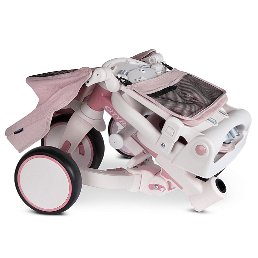 Детский трехколесный велосипед "CITYRIDE". Рама алюминий, может трансформироваться, подножки, колеса 8/7 EVA, капюшон, род. ручка, розовый в Джамбо Тойз #9