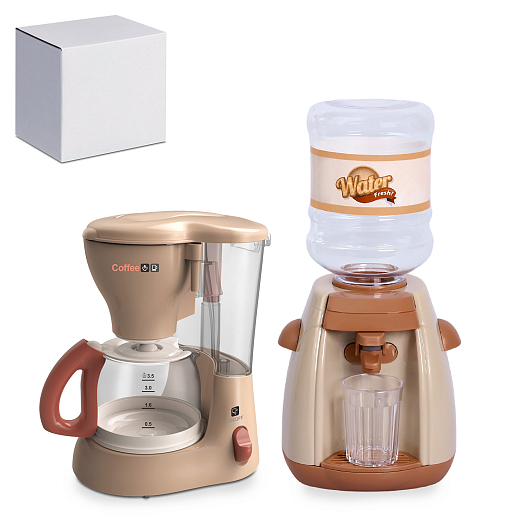 Набор игрушечной бытовой техники "Кулер, кофемашина" бежевая, 2 шт, на бат., в б/к в Джамбо Тойз