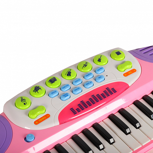 Детское электронное пианино на бат., в компл. микрофон, стул, свет. звук. эффект, цвет розовый, в/к 60*43*12 см  в Джамбо Тойз #3
