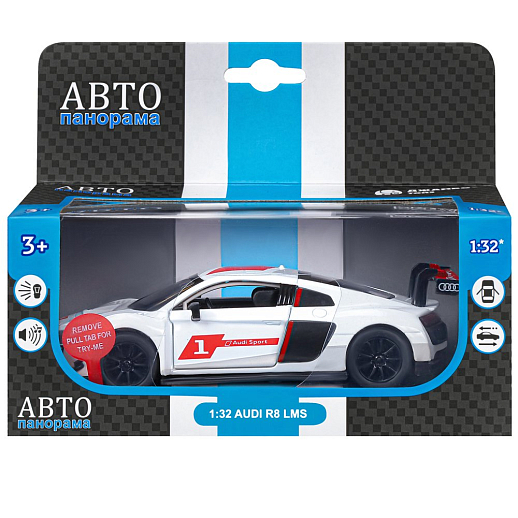ТМ "Автопанорама" Машинка металлическая 1:32 AUDI R8, белый перламутр, свет, звук, откр. двери, инерция, в/к 17,5*13,5*9 см в Джамбо Тойз #19