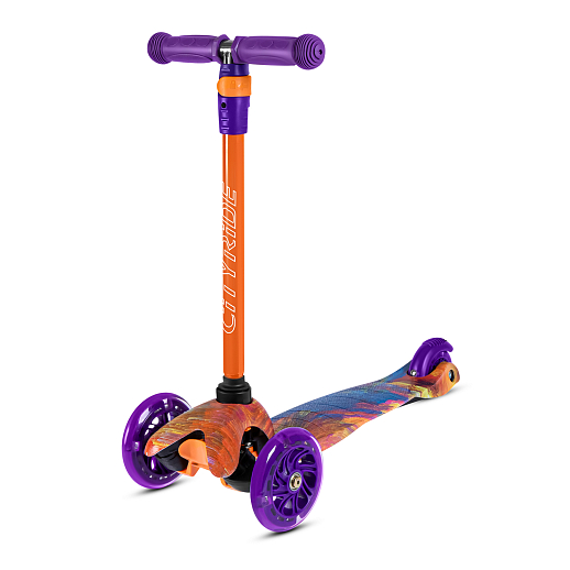 Самокат трехколесный CITY-RIDE (пакет). Руль телеск.: алюминий с резин.рукояткой. Дека: PP+нейлон гидрографика, размеры 51*11 см. Колеса: 120/76 PU со светом. Подшипник: Аbec-5. Максимальная нагрузка: 35кг. Возраст: от 3 лет. в Джамбо Тойз