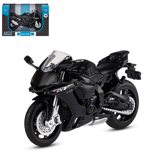 ТМ "Автопанорама" Мотоцикл металл. 1:18 YAMAHA YZF-R1, черный, свободный ход колес, в/к 9,2 х 4,5 х 14 см в Джамбо Тойз