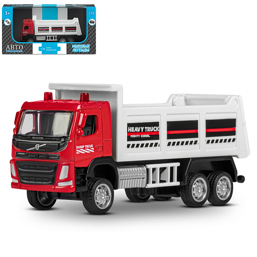 ТМ "Автопанорама" Машинка металлическая 1:72 VOLVO FM грузовик, красный, откр. двери, инерция, в/к 17,5*13*6,5 см в Джамбо Тойз