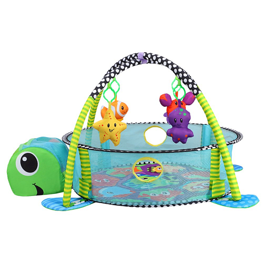 Детский развивающий коврик "Черепаха", высокие бортики, мягкие дуги и подвески, 12 шариков в комплекте,  46*11*43 см в Джамбо Тойз #4