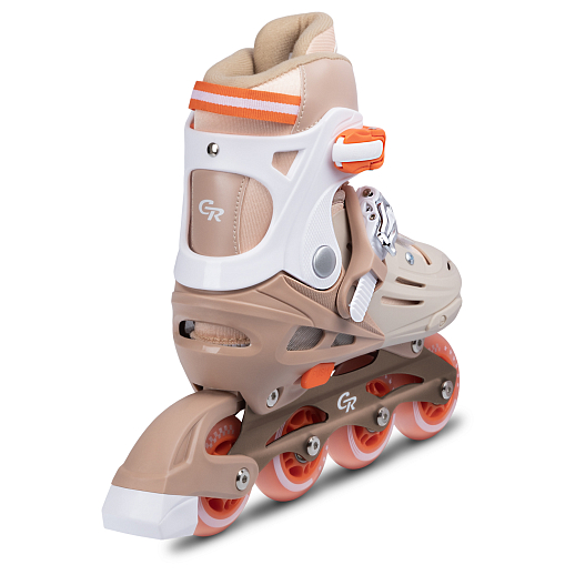 Роликовые коньки CITYRIDE, PU колеса, алюминиевая рама, переднее колесо со светом, подшипники ABEC 7, пластиковый мысок, бежевый-оранжевый, в/к 5сл гофорокартон в Джамбо Тойз #6