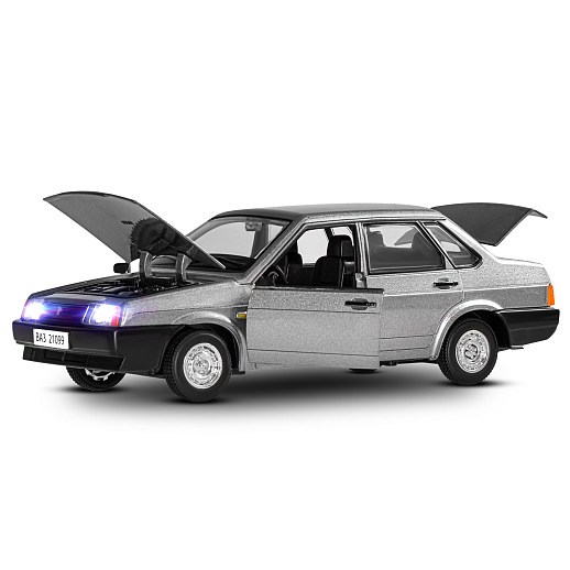 Машинка металлическая Автопанорама, коллекционная модель ВАЗ 21099, масштаб 1:22, свет, звук, открываются двери, капот и багажник, серый перламутр, в/к 24,5*12,5*10,5 см в Джамбо Тойз #8