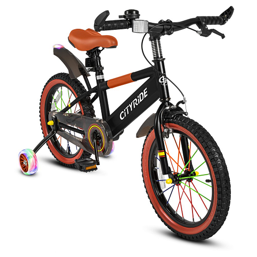 Велосипед двухколёсный CITYRIDE, модель CR-B2-07F52, колеса 16", рама сталь, колеса сталь, балансирные колеса со светом, маячок в заднем крыле, цвет чёрный в Джамбо Тойз #9