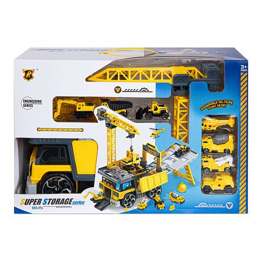 Карьерный самосвал с набором транспорта, раскладывается в стройплощадку, в комплекте: 5 машинок, 1 экскаватор, 1 вертолет, в/к 46,3*16*30,5 см в Джамбо Тойз #25