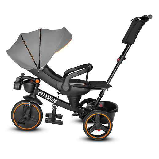 Трехколесные велосипед CITYRIDE, металл,  колеса PVC 12"/10", попрот. наколон. Сиденье с крышей,  род ручка, наклон руль, функц. фара, тормоз, корзинка в Джамбо Тойз #5