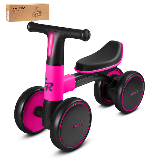 Беговел CITYRIDE, рама сталь, колеса пластик, музыка Шаинского, свет, розовый-черный, в/к в Джамбо Тойз