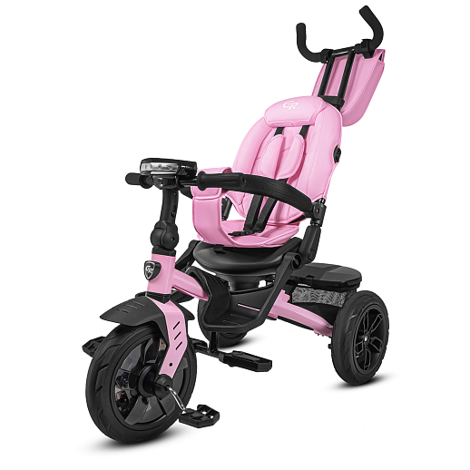 Детский трехколесный велосипед "CITYRIDE LUNAR 2.0". Пятиугольная рама, сиденье 360, складная крыша D600, подножки, надув.колеса 12/10, багажник, сумочка, фара. Цвет розовый в Джамбо Тойз #2