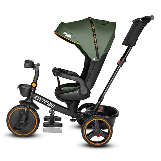 Трехколесные велосипед CITYRIDE, металл,  колеса PVC 12"/10", попрот. наколон. Сиденье с крышей,  род ручка, наклон руль, функц. фара, тормоз, корзинка в Джамбо Тойз #7